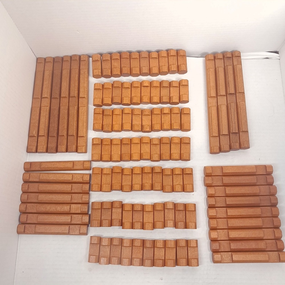 Lincoln‎ Logs wood parts 1 2 3 notch round & half round 96 pieces notches wooden